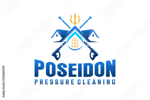 Pressure washer gun logo design  water spray power wash illustration house
