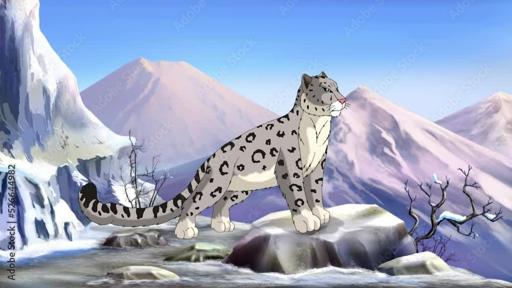 Snow leopard in the mountains 4K