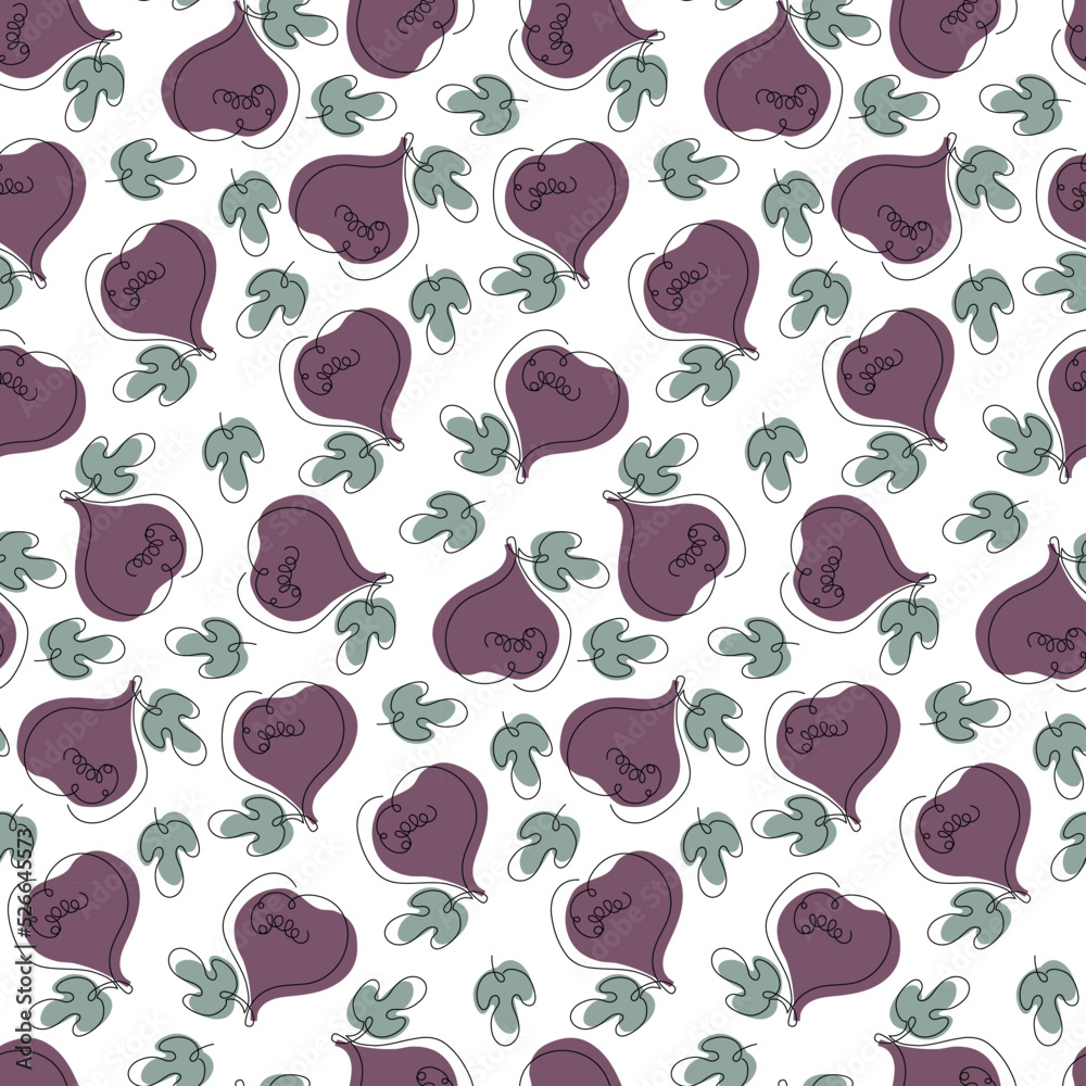 Seamless pattern with fig fruits and leaves. Fig fruits on white background. Repeated Vector illustration. Line and spot sketch Food template for cafe menu, wallpaper, scrapbooking, wrapping paper Seamless pattern with fig fruits and leaves. Fig fruits on white background. Repeated Vector illustration. Line and spot sketch Food template for cafe menu, wallpaper, scrapbooking, wrapping paper