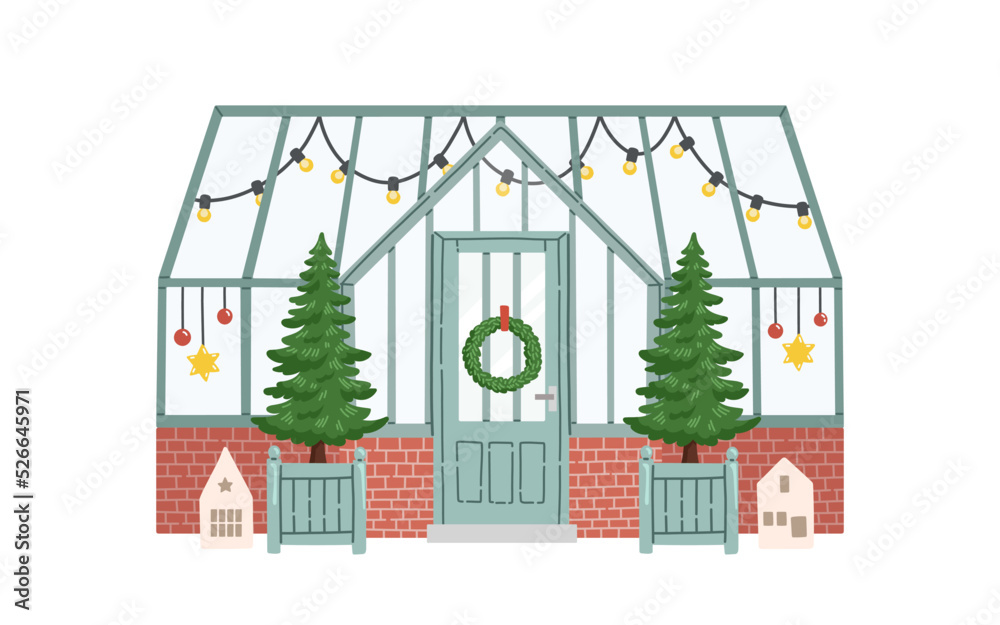 Naklejka premium Christmas glass house winter green house vector