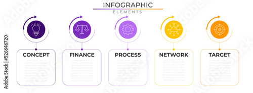 Agenda infographic elements concept design vector with icons. Business workflow network project template for presentation and report.