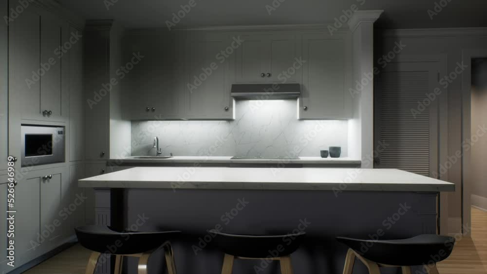 3D visualization animation of the kitchen interior. 