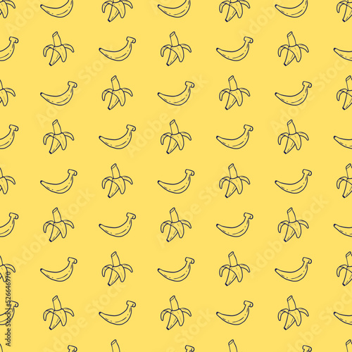 Banana Sweet Ripe Banana Fruit Vector Graphic Line Art Seamless Pattern