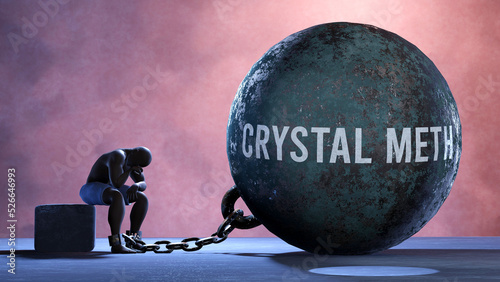 Crystal meth that limits life and make suffer, imprisoning in painful condition. It is a burden that keeps a person enslaved in misery.,3d illustration photo