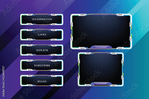 Game streaming panels and buttons design collection