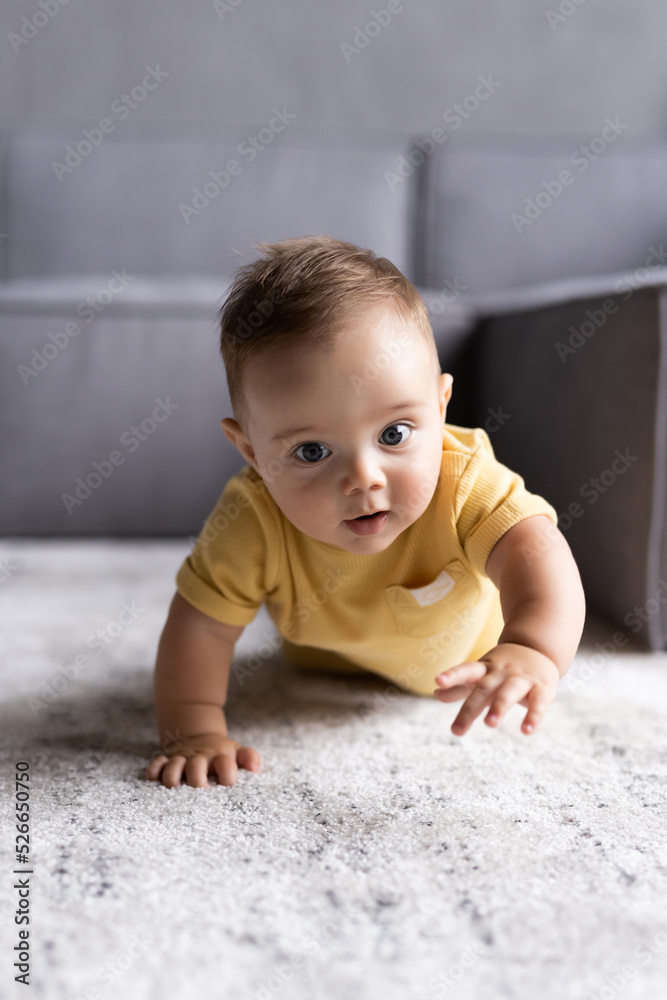 Little pretty baby boy crawling on the floor at home Little pretty baby boy crawling on the floor at home