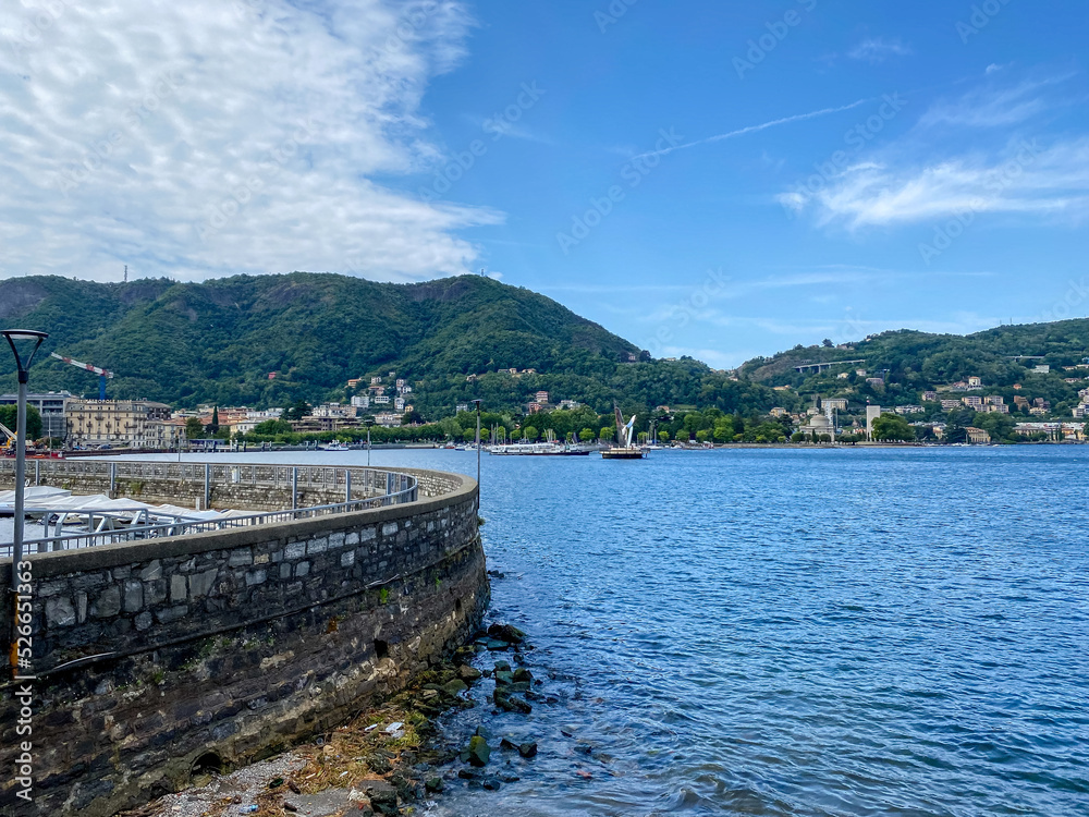 Lake Como, Italy - July 4, 2022: Aerial and lakeside views of the old town of Lake Como, Italy
