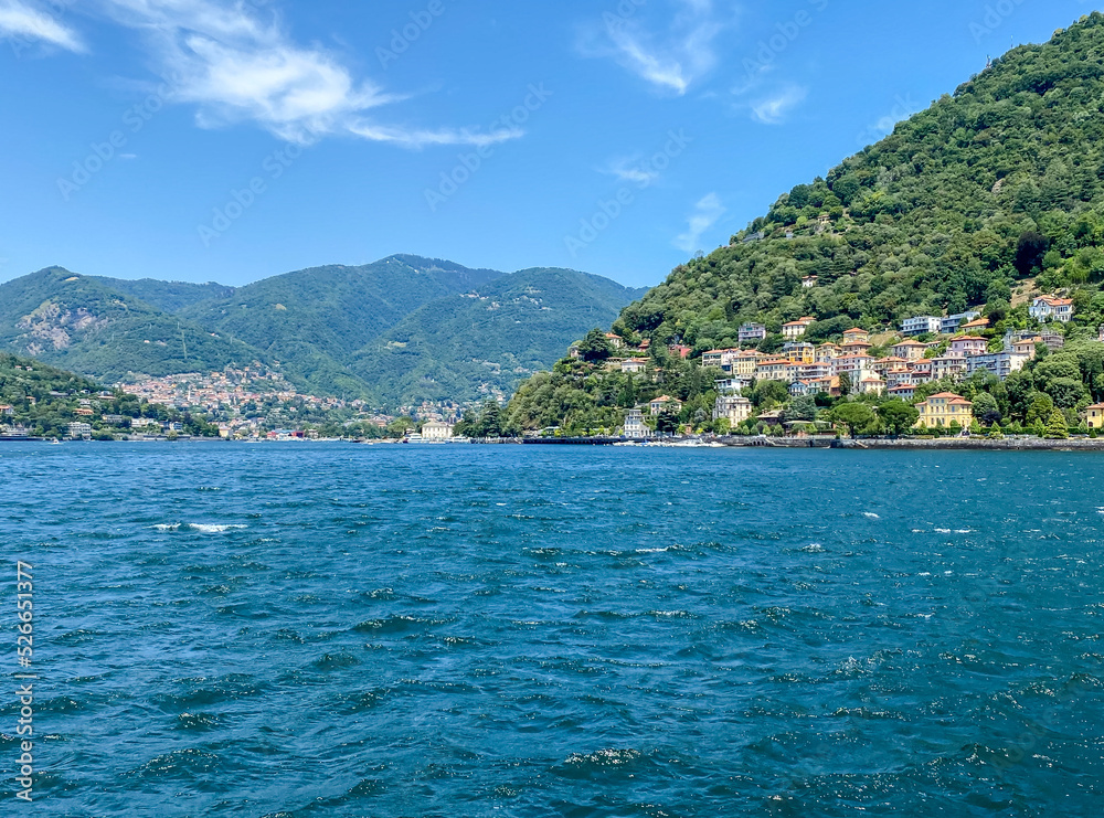 Lake Como, Italy - July 4, 2022: Aerial and lakeside views of the old town of Lake Como, Italy
