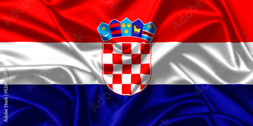 Fotografie Croatia waving national flag close up silk texture satin illustration background