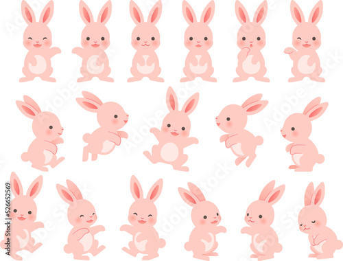 Fototapete ピンクのウサギのキャラクターのイラストセット