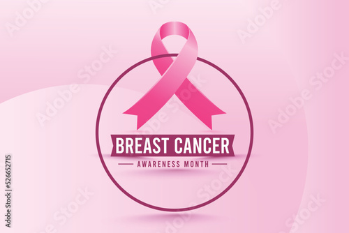 Breast cancer awareness month background design with realistic pink silk ribbon  photo
