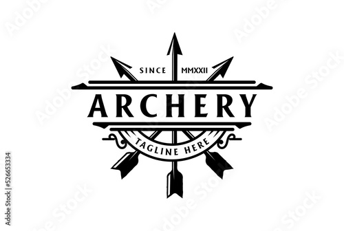 Vintage Arrow Arrowhead Badge Emblem for Archer Archery Sport Logo Design Vector