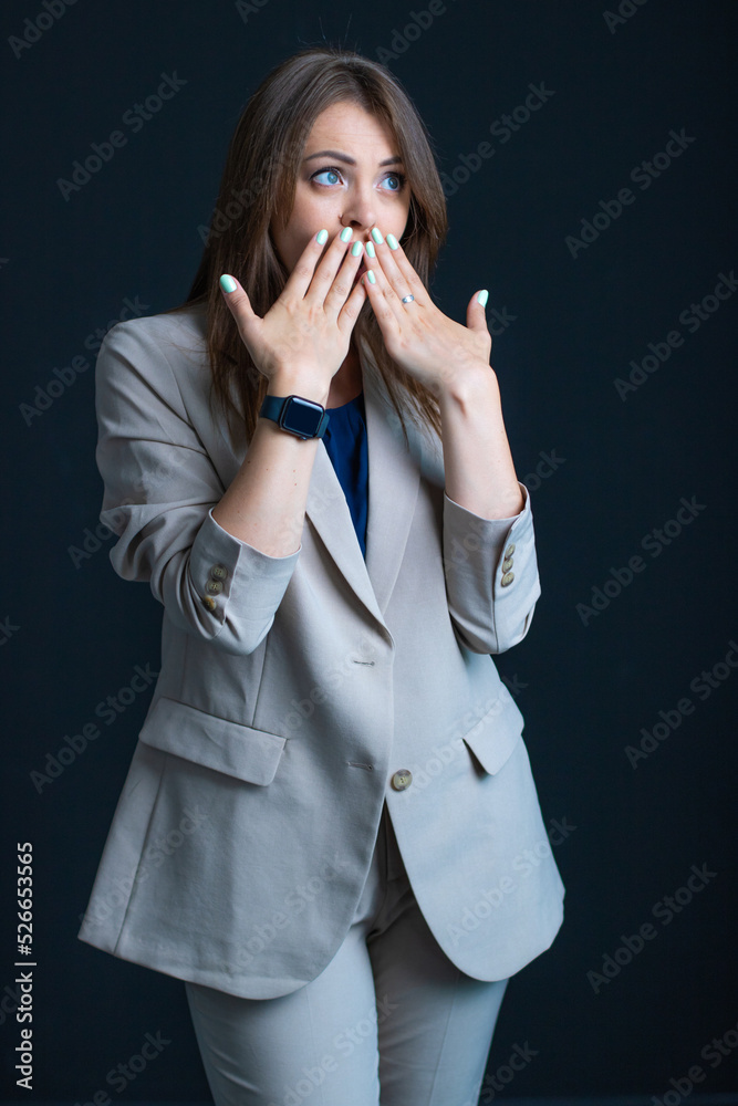 Business Woman on black background, Business woman emotions Business Woman on black background, Business woman emotions