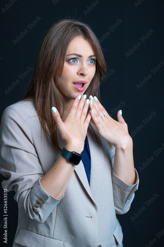 Business Woman on black background, Business woman emotions Business Woman on black background, Business woman emotions