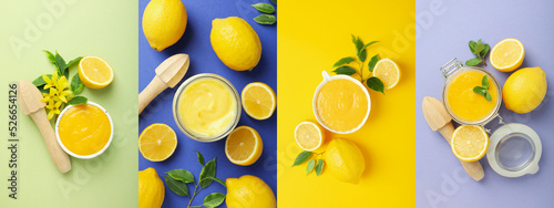 Collage of photos of tasty lemon curd photo