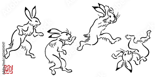 Bird and beast caricature style rabbit illustration set　(transparent background)