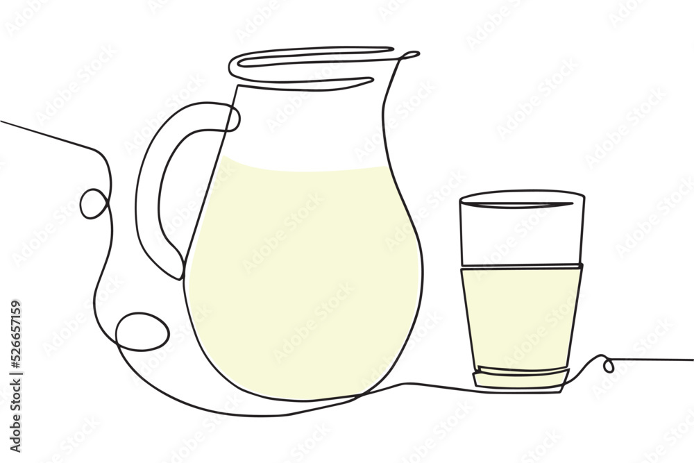 A jug and a glass of milk. Vector illustration in a flat style, isolated on a white background