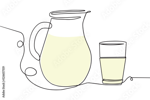 A jug and a glass of milk. Vector illustration in a flat style, isolated on a white background