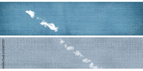 Ripped strips of blue color textile. Abstract fabric texture for design. Vector illustration	