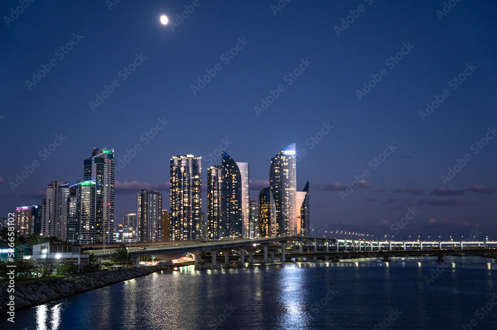 city skyline at night