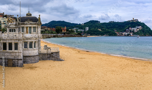 La Concha bay, beach and waterfront buildings in San Sebastian, Spain photo