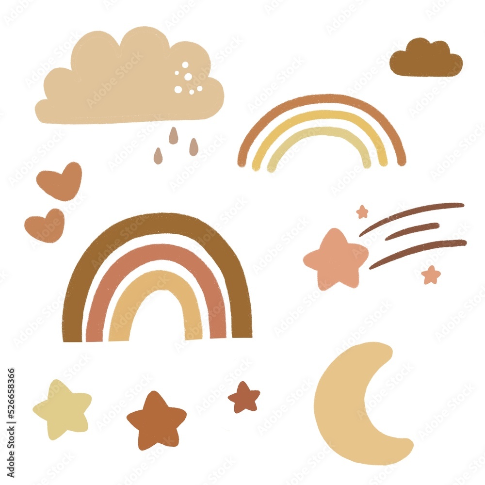 Obraz premium Cute rainbow cloud star illustration for nursery kids wear and pattern