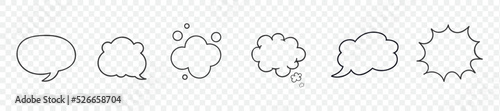 Empty line blank speech bubbles. Talk bubble box in outline style. Carton clouds isolated. Speak ballon on white background. Communication, dialog, feedback vector symbols. Vector 