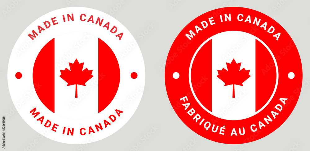 Made in Canada (Fabrique au Canada in French) symbol. Canadian quality emblem, label, sign 