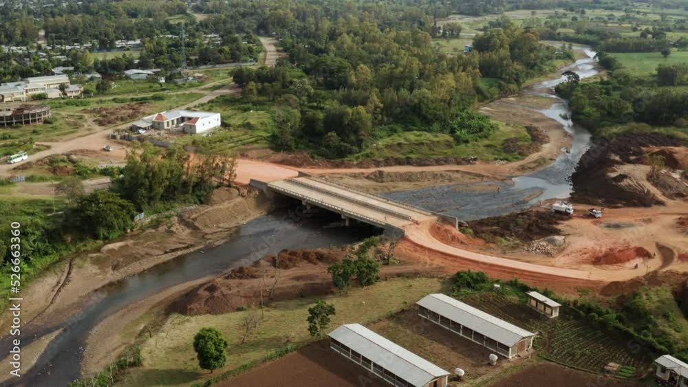 Aerial View Of Bridge Over The River Within The Jinka, Market Town In Southern Ethiopia. Aerial View Of Bridge Over The River Within The Jinka, Market Town In Southern Ethiopia.