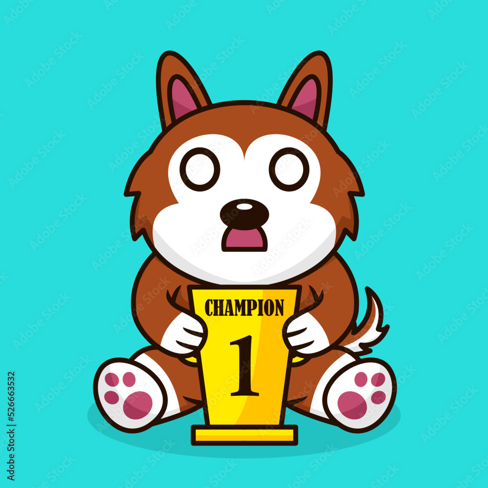 Vector illustration of premium cute dog carrying the 1st place trophy Vector illustration of premium cute dog carrying the 1st place trophy