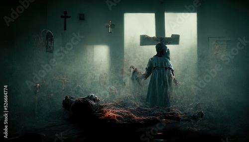 illustrative representation of an exorcism in the church photo