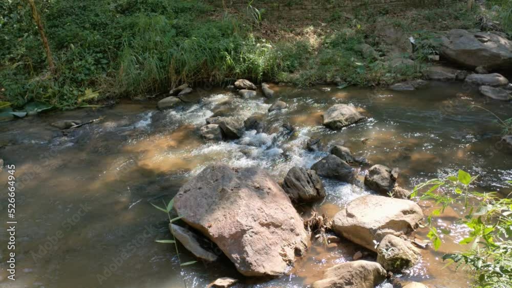 Nature river water flow over rock from mountain. With sound. Nature river water flow over rock from mountain. With sound.