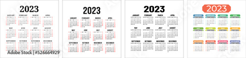 Calendar template 2023 set. Color english square calender collection