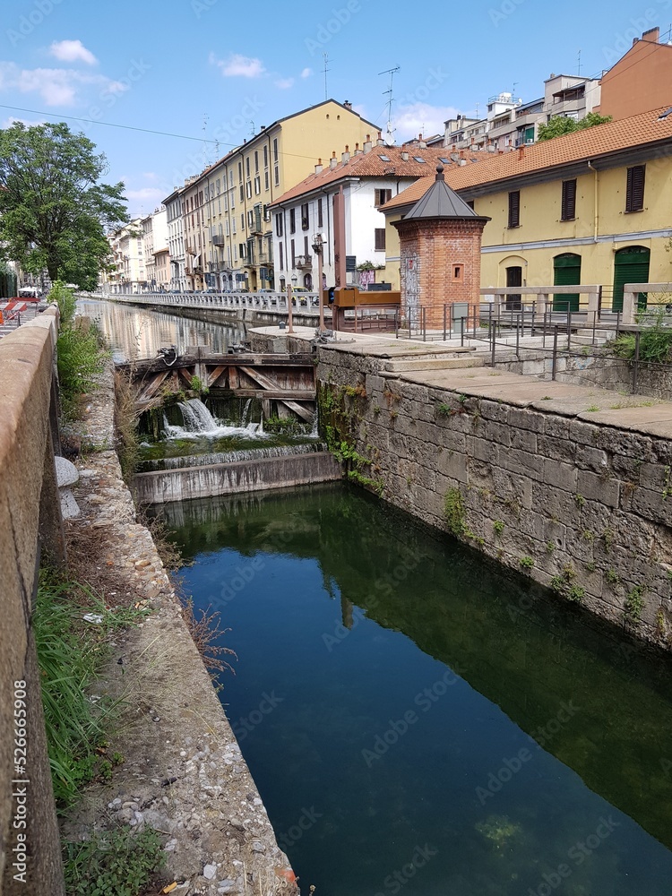 Ancient houses along the river channel in Milan