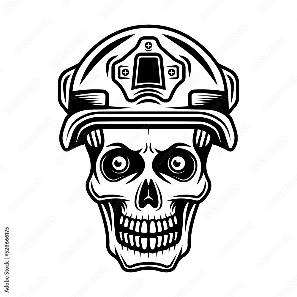 Soldier skull vector illustration in vintage monochrome style isolated on white background