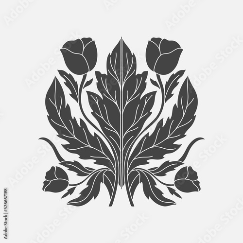Art nouveau style flower plant basic element. 1920-1930 years vintage design. Symbol motif design.