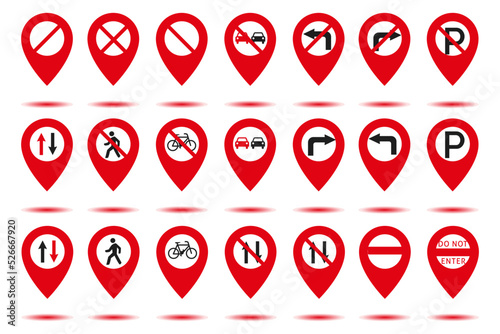 Set of road signs on maps. Vector illustration