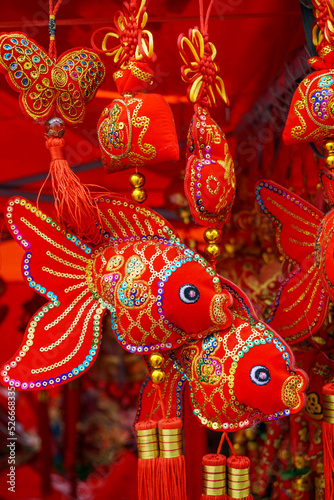 Traditional Chinese New Year decoration, fish-shaped sachets, I wish the New Year "good luck" every Year.