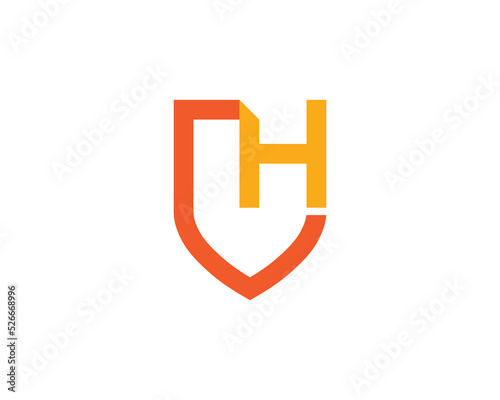 Initial Letter H Shield Logo Concept sign icon symbol Design Element Line Art Style. Security, Heraldic, Guard Logotype. Vector illustration template