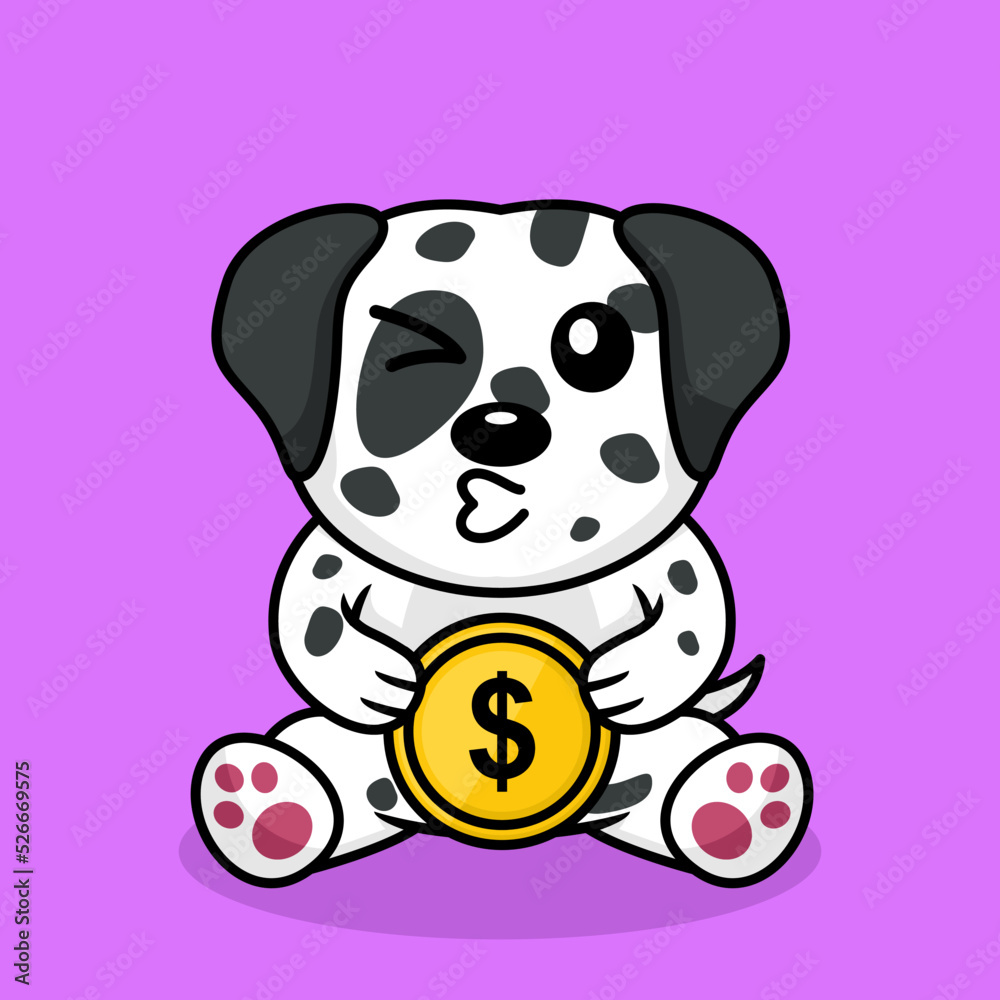 Naklejka premium Vector illustration of premium cute dog holding gold coin