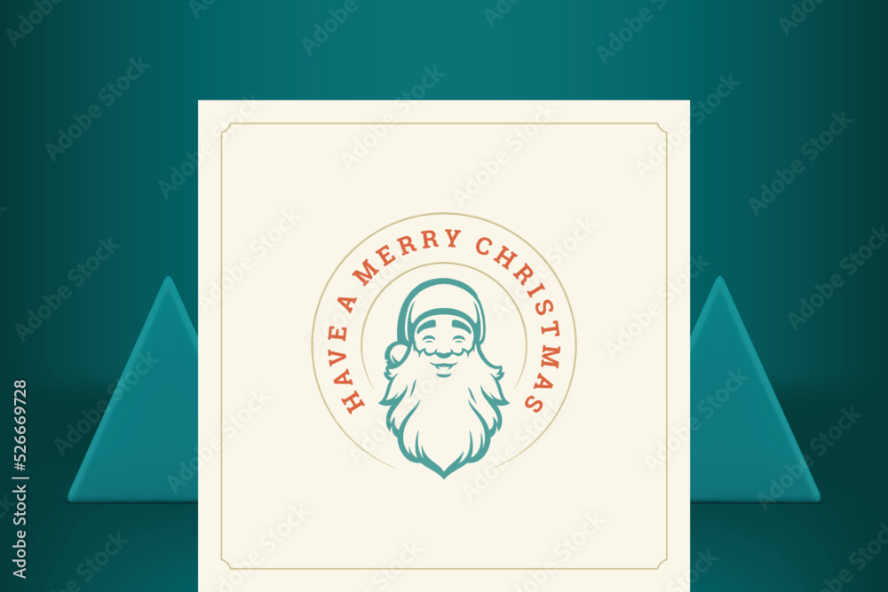 Merry Christmas vintage greeting card Santa Claus portrait circle emblem vector illustration