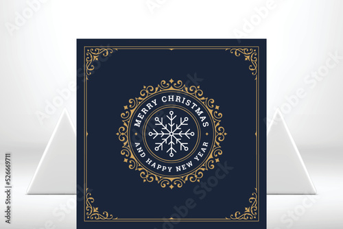 Merry Christmas dark antique ornate greeting card premium vintage design vector Happy New Year