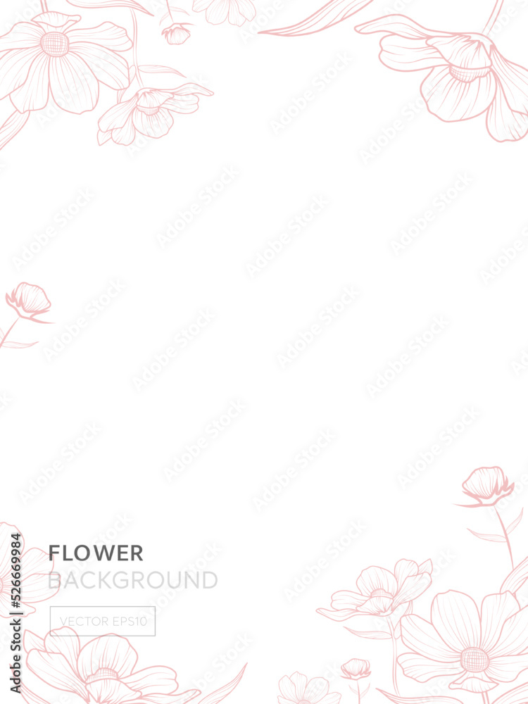 Flower outline vector border design background for book covers or cards