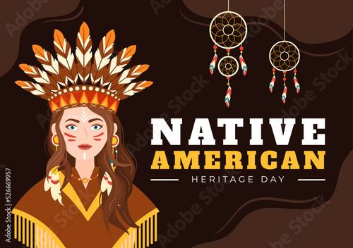 Native American Heritage Day Template Hand Drawn Cartoon Flat Illustration to Recognize the Achievements and Contributions of Tribal Indian Culture