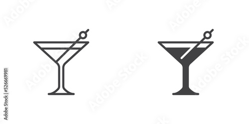 Martini cocktail icon, line and glyph version