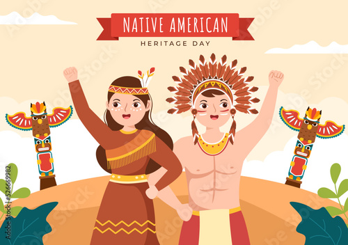 Native American Heritage Day Template Hand Drawn Cartoon Flat Illustration to Recognize the Achievements and Contributions of Tribal Indian Culture