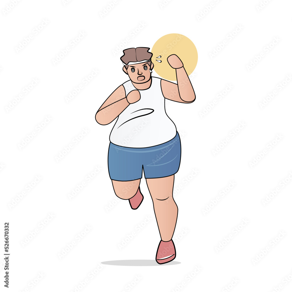 Obraz premium Goal to Weight loss setting,Make Realistic,motivation and building self-confidence,intense exercise program belly burn workouts ,Fat man run sweating,Vector illustration.