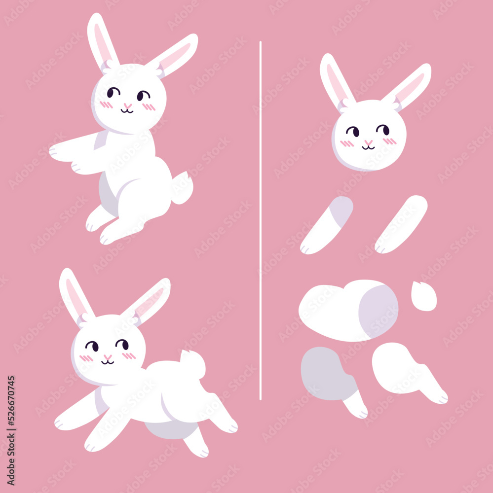 Fototapeta premium Christmas Bunny. Character for animation. Cartoon rabbit. 