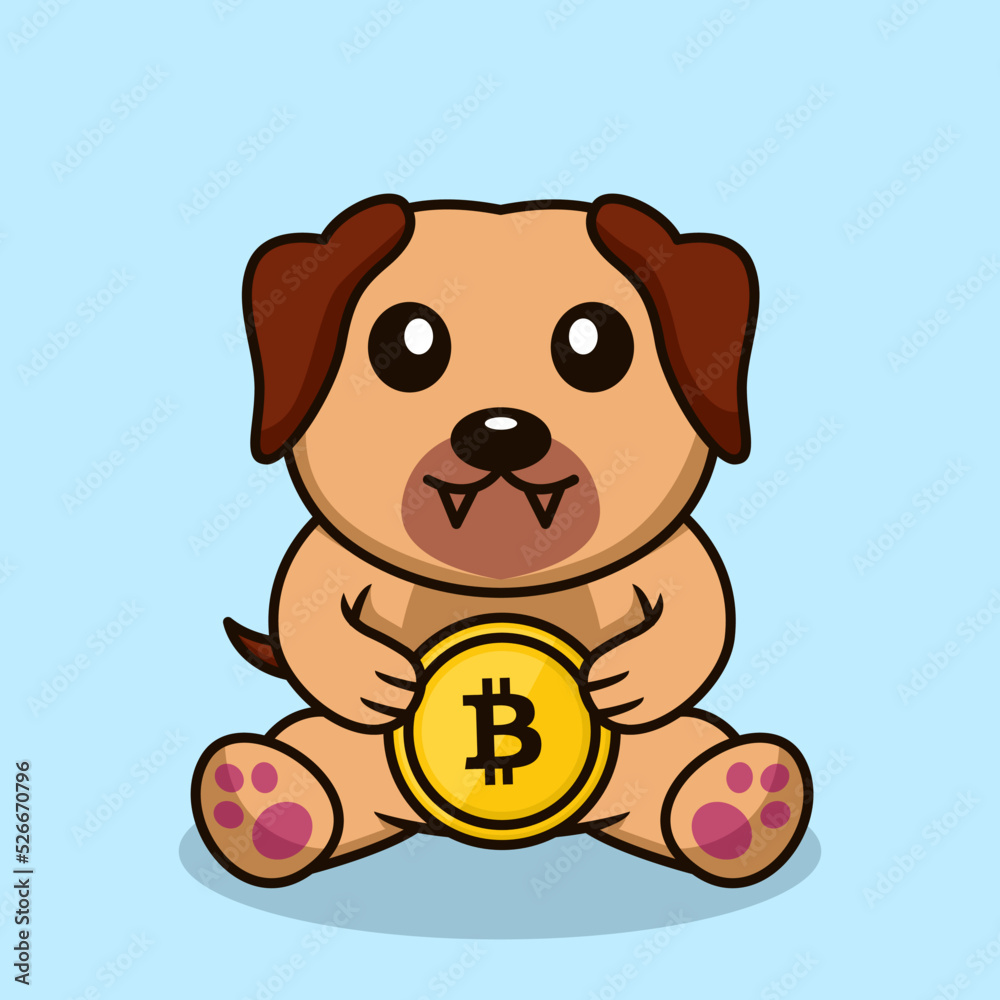 Obraz premium Vector illustration of premium cute dog holding gold coin