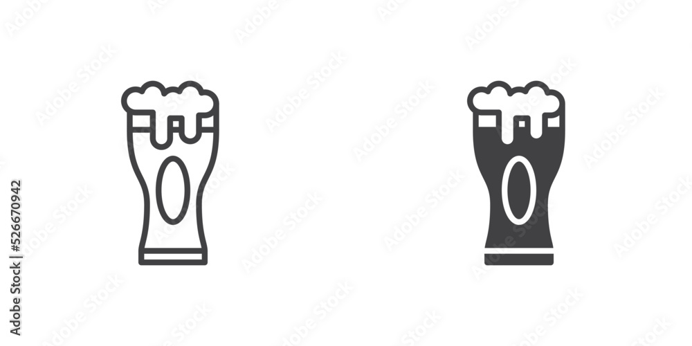 Pint beer glass icon, line and glyph version Pint beer glass icon, line and glyph version